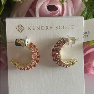 NWT Kendra Scott Krista Gold Hoop Earrings in Red Mix